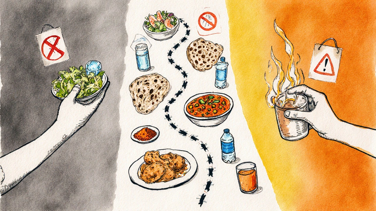 Conceptual journey from caution to confidence in eating North Indian food safely.