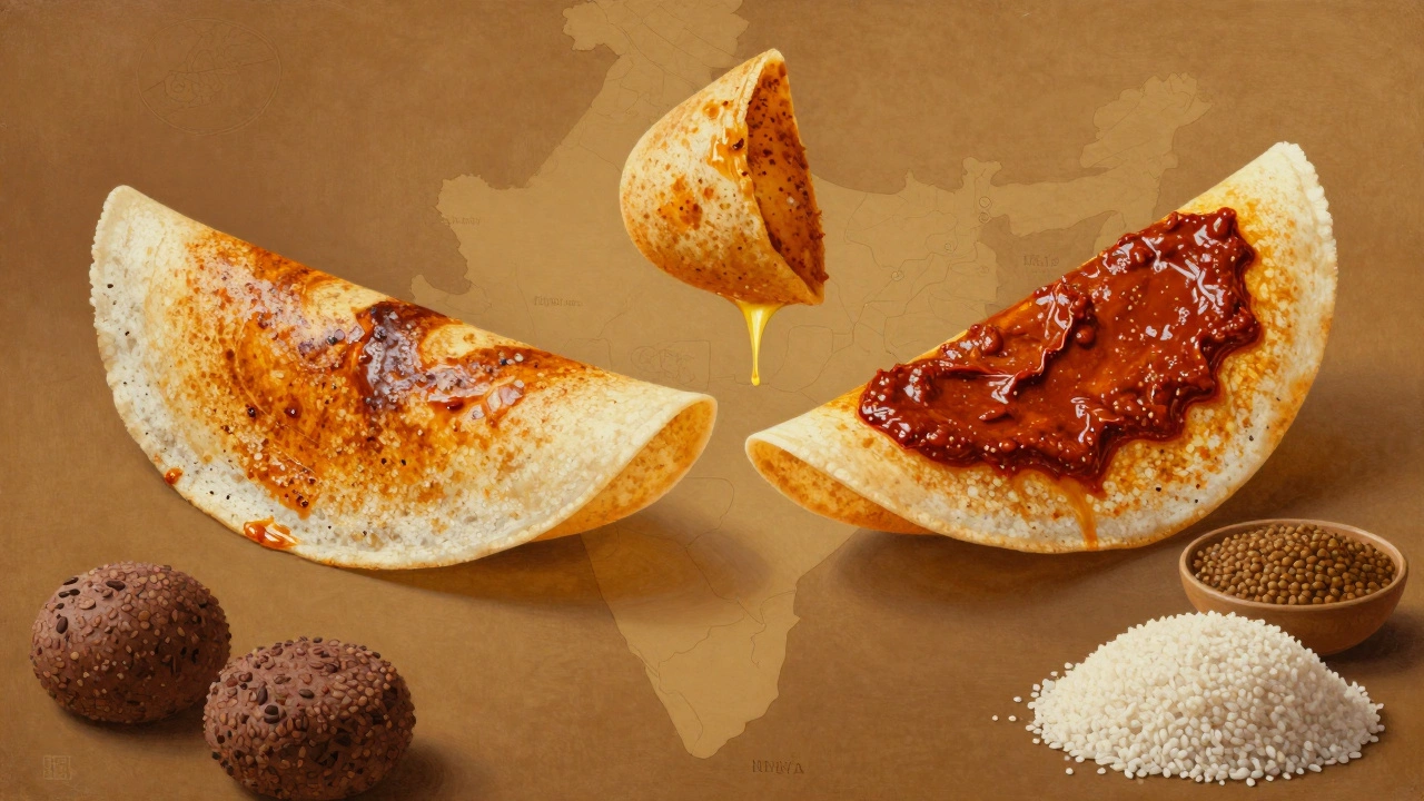 Karnataka&#039;s Udupi and Mysore dosas with Mysore pak, representing regional food diversity.