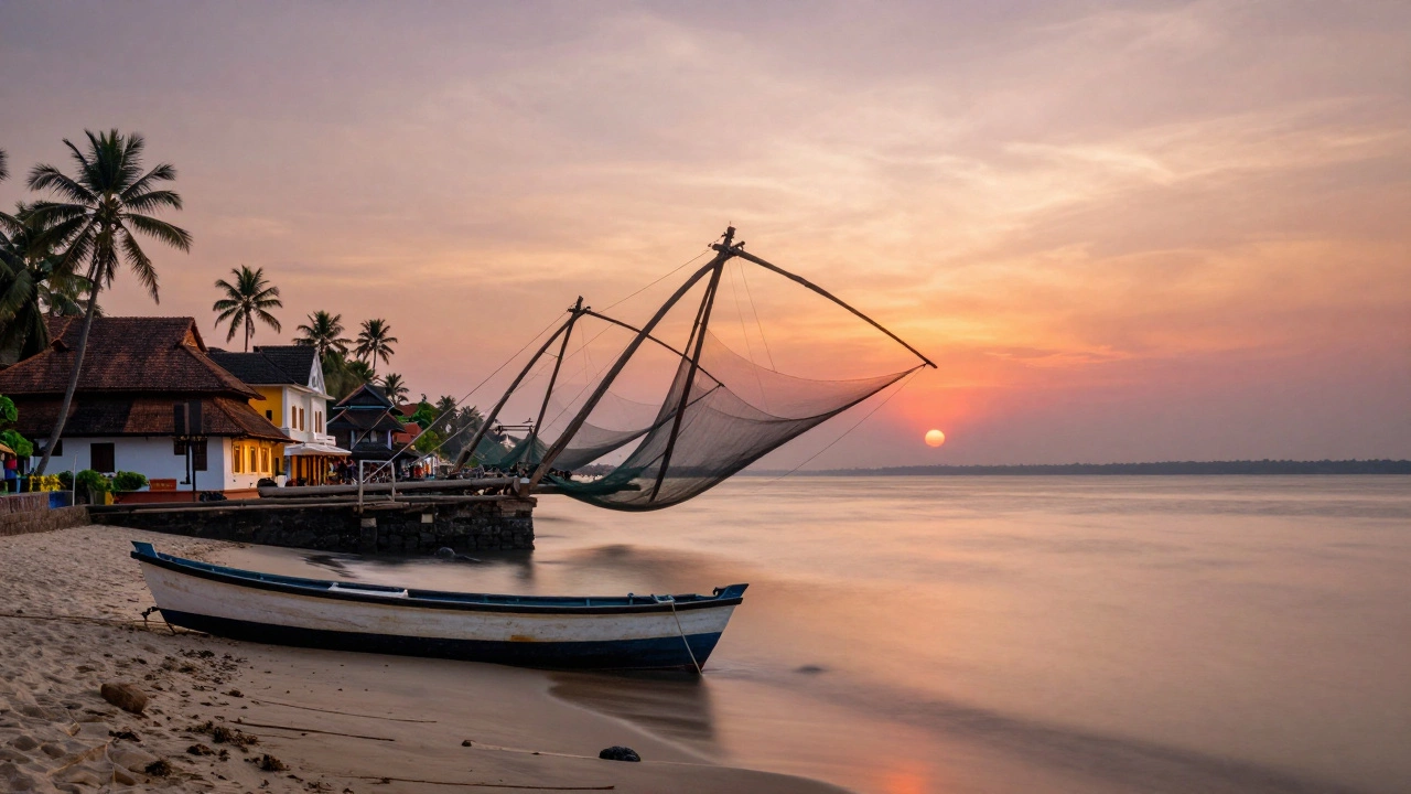 Chinese fishing nets at Fort Kochi during sunset