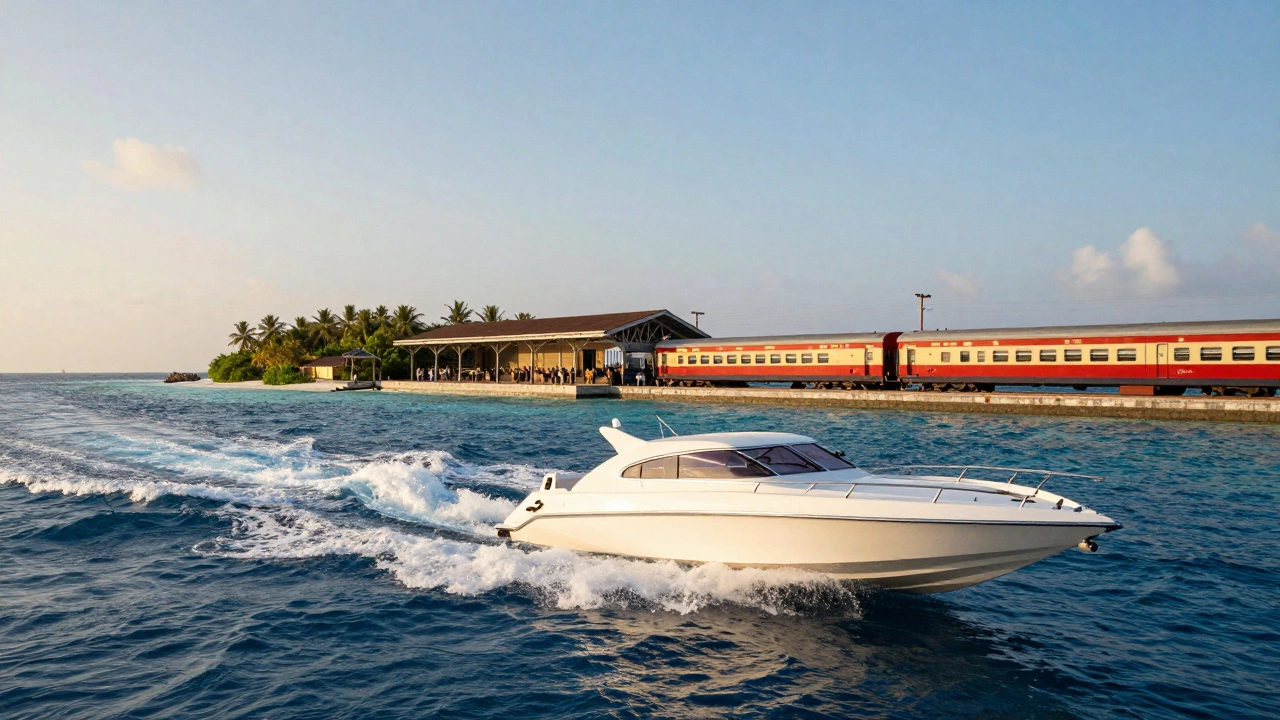Maldivian speedboat vs Indian train highlighting transport costs
