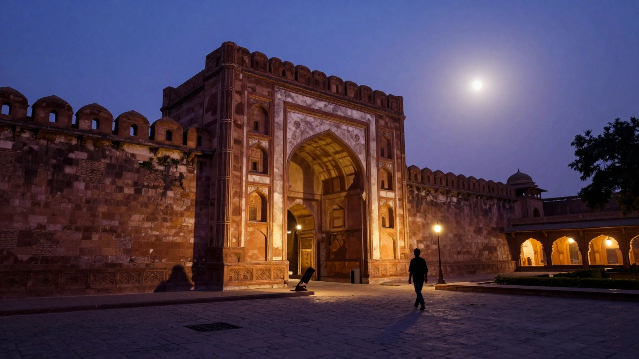 Twilight view of historic Lahor Gate Caravanserai entrance