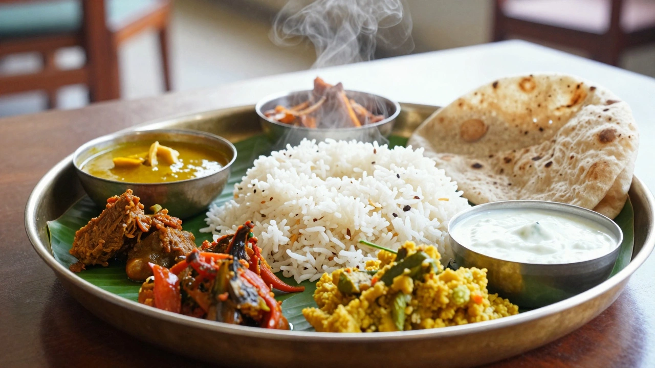 Colorful traditional Indian thali meal served on a plate