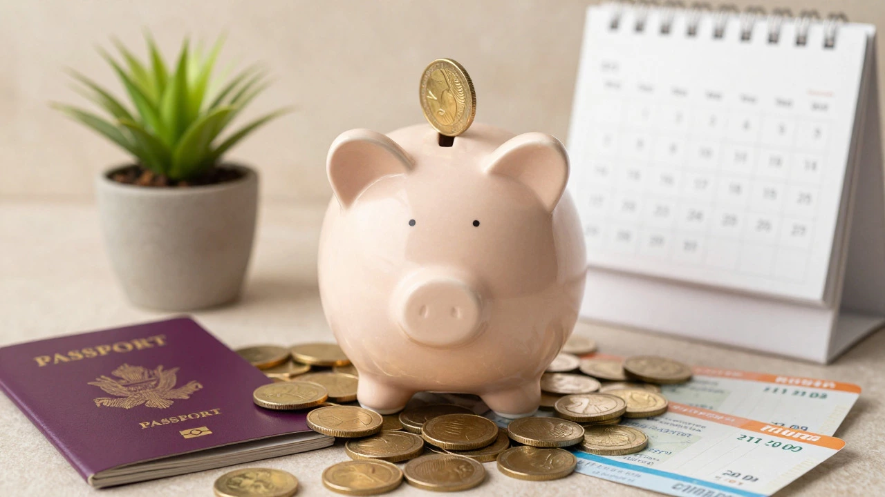 Piggy bank with coins symbolizing honeymoon savings