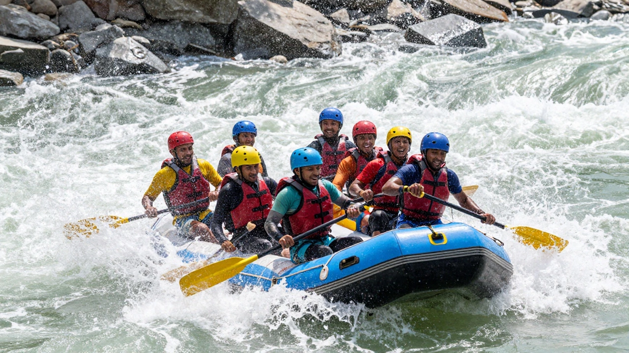 Rafters battling rapids on the Ganges river