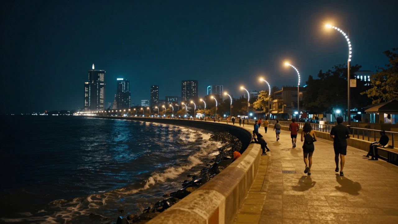 Marine Drive lit up at night resembling a necklace