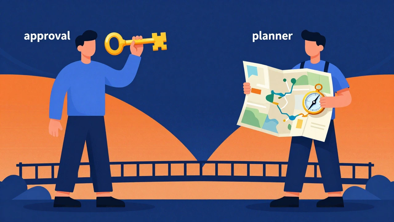 Symbolic art showing separate roles of payer and planner in a relationship
