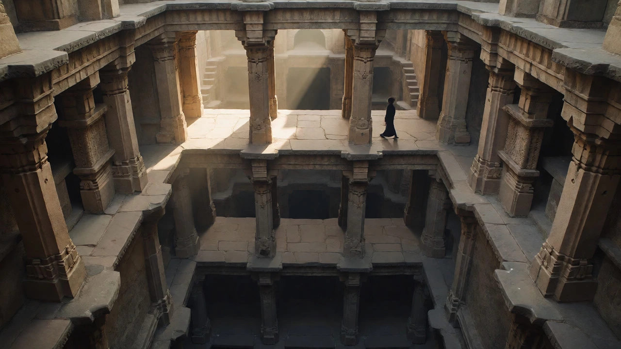 Overhead view of Rani ki Vav stepwell architecture