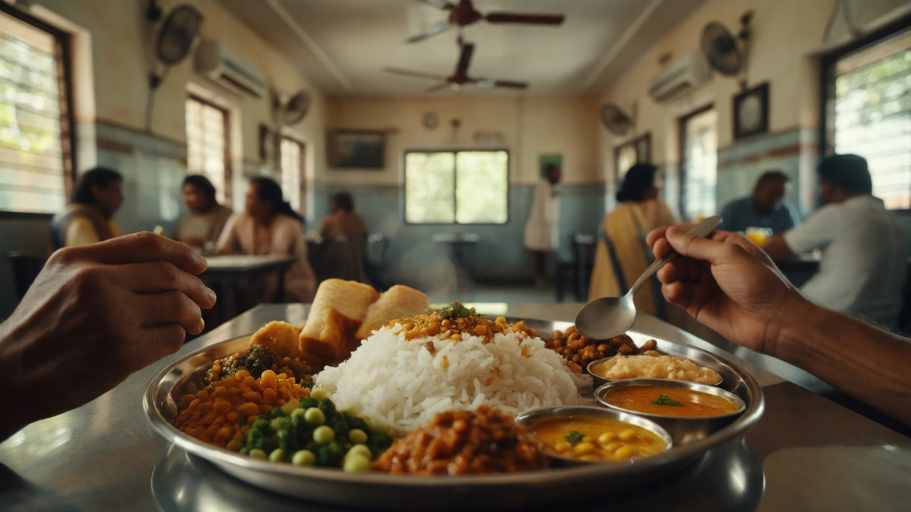 Traditional vegetarian thali meal served at a local mess in India